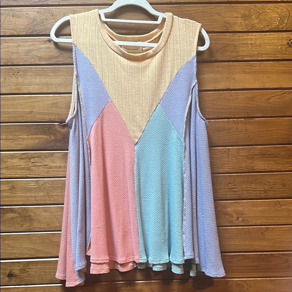 SUGARFOX Multi-Colored and Multi-Textured Sleeveless Top 1XL